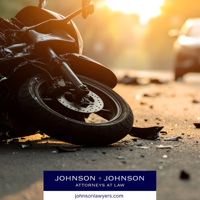 A motorcycle lies on the ground surrounded by debris after an accident with a car in Lexington, SC